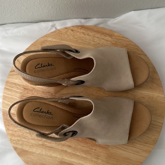 Clarks Collection Suede Cork Wedges - Giselle Sea - Picture 4 of 13